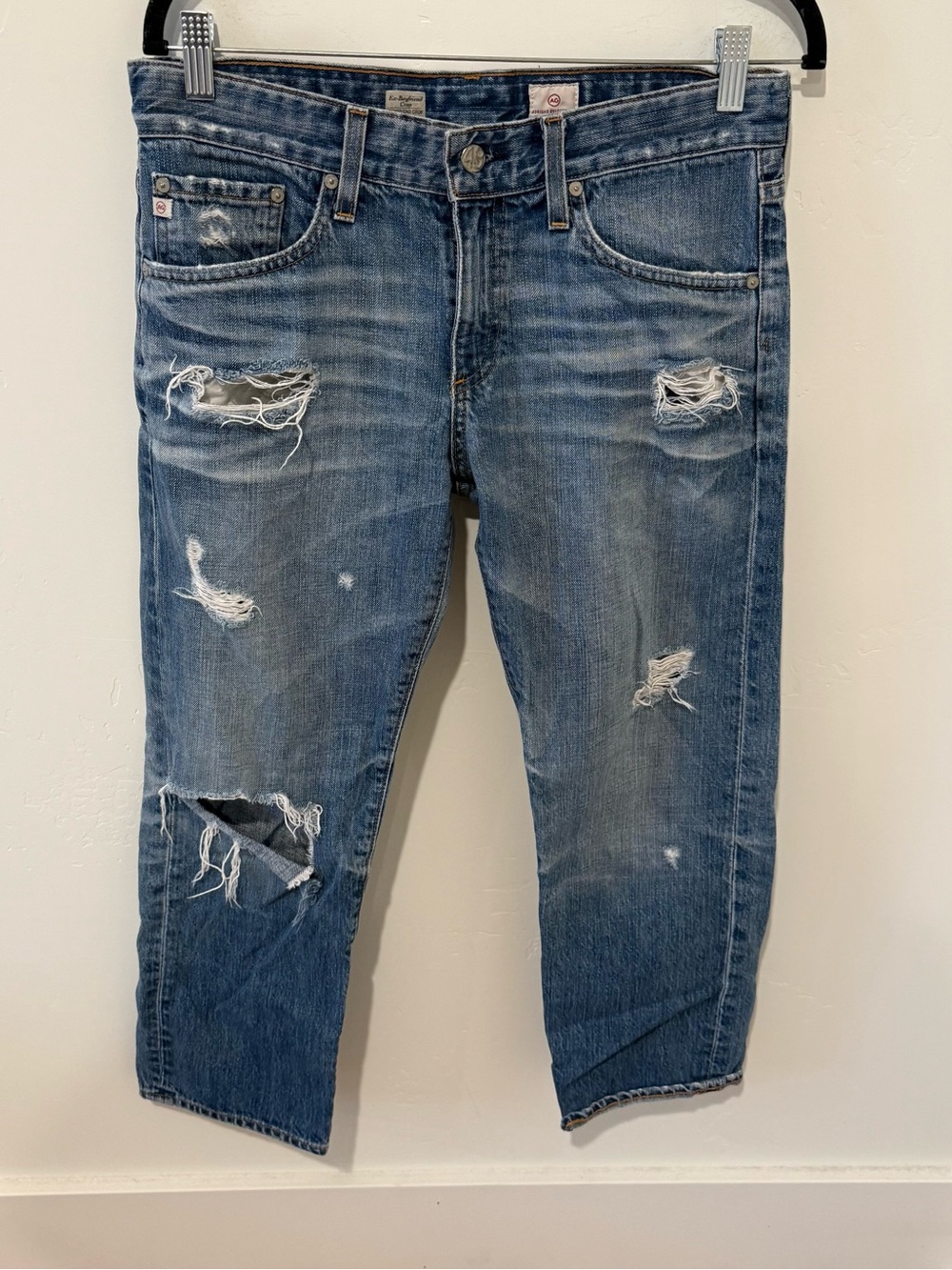 AG Adriano Goldschmied Distressed Ex-Boyfriend Cropped Jeans Womens 27 Low Rise